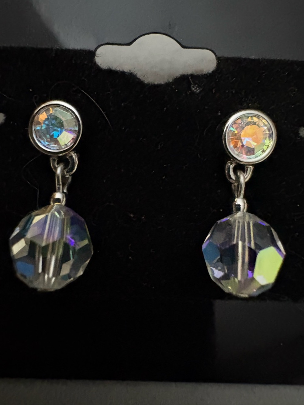Swarovski Crystal Swan Signed VTG Silver Tone Faceted Bead Dangle Earrings - Picture 4 of 6